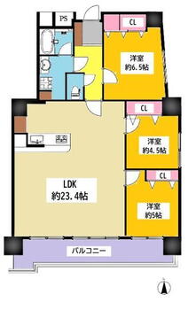 丸美ロイヤル新安城 3LDK、価格2199万円、専有面積86.57m<sup>2</sup>、バルコニー面積14.01m<sup>2</sup> 間取り