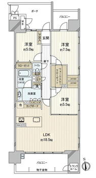 ダイアパレス桑名駅前Ⅱ 3LDK、価格3690万円、専有面積83.97m<sup>2</sup>、バルコニー面積16.5m<sup>2</sup> 