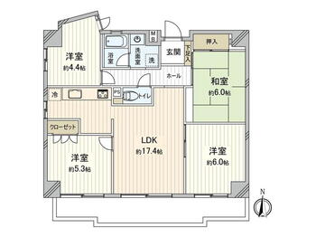 丸美ロイヤルマンション中柴 4LDK、価格1799万円、専有面積79.56m<sup>2</sup>、バルコニー面積11.9m<sup>2</sup> 間取図