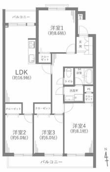 三旺マンション第三東山 4LDK、価格1792万円、専有面積99.36m<sup>2</sup>、バルコニー面積13.2m<sup>2</sup> 間取り図です。図面と現況の相違は現況優先といたします。