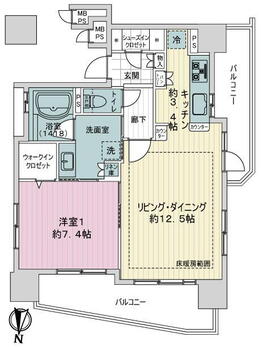 ライオンズ岐阜セントマークス弐番館 1LDK、価格2650万円、専有面積57.75m<sup>2</sup>、バルコニー面積16.91m<sup>2</sup> 