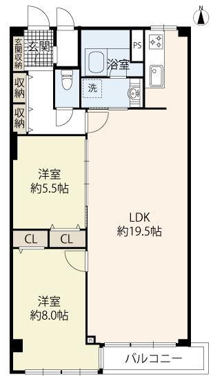 東名レックスマンション 2LDK、価格1580万円、専有面積76.43m<sup>2</sup>、バルコニー面積3.09m<sup>2</sup> 間取り