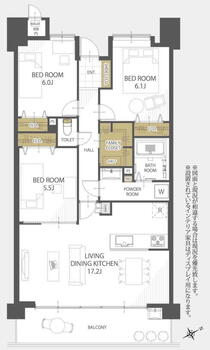 ライオンズマンション鳥居松 3LDK、価格2590万円、専有面積80.16m<sup>2</sup>、バルコニー面積13.8m<sup>2</sup> 間取り図です。現況と間取りが異なる場合は現況を優先とします。