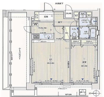 エイペックス京都室町 1LDK、価格5680万円、専有面積52.8m<sup>2</sup>、バルコニー面積10.99m<sup>2</sup> 