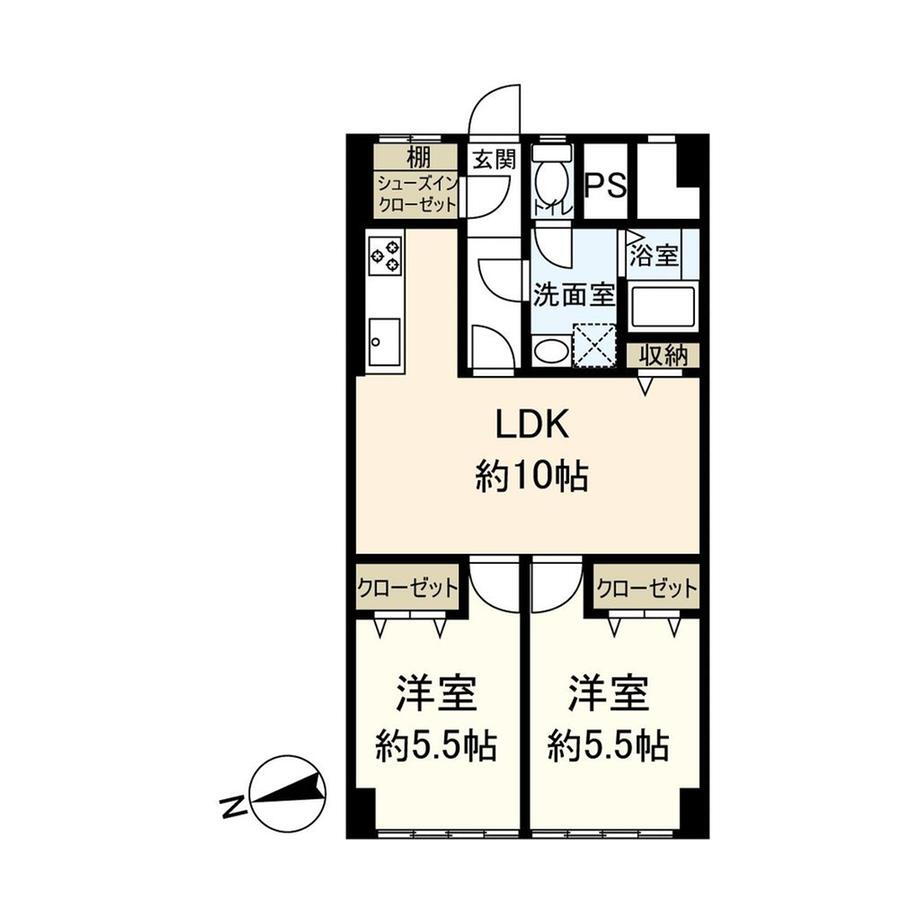 高倉第二コーポ 2LDK、価格1430万円、専有面積54.42m<sup>2</sup> 各居室に収納がある2LDKのお部屋です。
