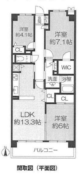 ライオンズマンション上野芝５丁 3LDK+S（納戸）、価格2694万円、専有面積73.2m<sup>2</sup>、バルコニー面積9m<sup>2</sup> 間取図