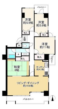 シーアイマンション須磨エクシード 4LDK、価格1050万円、専有面積98.9m<sup>2</sup>、バルコニー面積17.36m<sup>2</sup> 