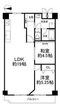 シャルム甲陽園 2LDK、価格1050万円、専有面積64m<sup>2</sup>、バルコニー面積7.44m<sup>2</sup> 