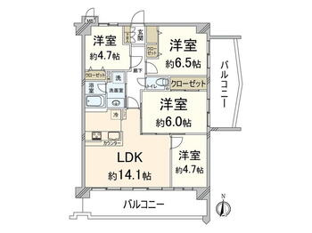 朝日プラザ伏見桂川 4LDK、価格1890万円、専有面積76.76m<sup>2</sup>、バルコニー面積20.45m<sup>2</sup> 間取図