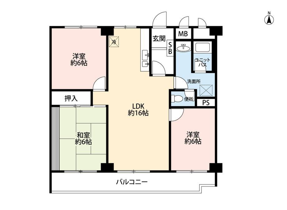 シャトー御影 3LDK、価格980万円、専有面積74.86m<sup>2</sup>、バルコニー面積8.5m<sup>2</sup> 