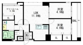 ノバカネイチ天王寺Ⅲ番館 2LDK+S（納戸）、価格3098万円、専有面積65.03m<sup>2</sup>、バルコニー面積10.12m<sup>2</sup> 