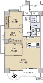 グリーンスクェア新北島１号棟 3LDK、価格2880万円、専有面積92.1m<sup>2</sup>、バルコニー面積18.03m<sup>2</sup> 