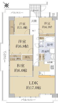 エクセラート北助松 4LDK、価格1199万円、専有面積89.05m<sup>2</sup>、バルコニー面積29.96m<sup>2</sup> 