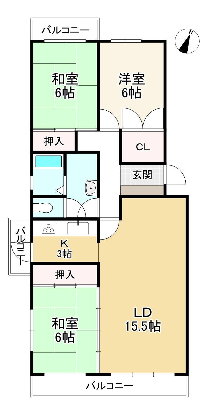 新多聞中央住宅 3LDK、価格1180万円、専有面積80.43m<sup>2</sup>、バルコニー面積0.12m<sup>2</sup> 