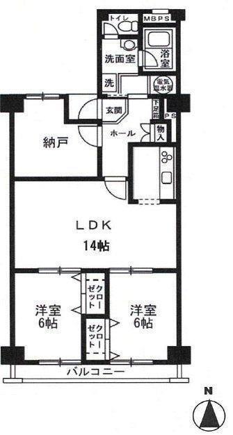 チサンマンション新大阪１０番館 2LDK+S（納戸）、価格2080万円、専有面積75.23m<sup>2</sup>、バルコニー面積5.67m<sup>2</sup> こちらの物件は廊下を最小限にした間取りです。限られた家の面積の中で廊下が占める割合が多いと他の部屋の広さにしわ寄せいってしまいます。ムダな廊下を無くすことでゆとり…