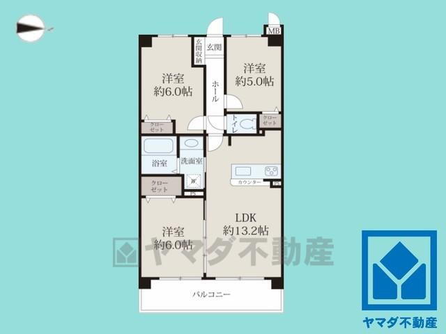 ライオンズマンション伏見　中古マンション 3LDK、価格4080万円、専有面積63.9m<sup>2</sup>、バルコニー面積9m<sup>2</sup> 