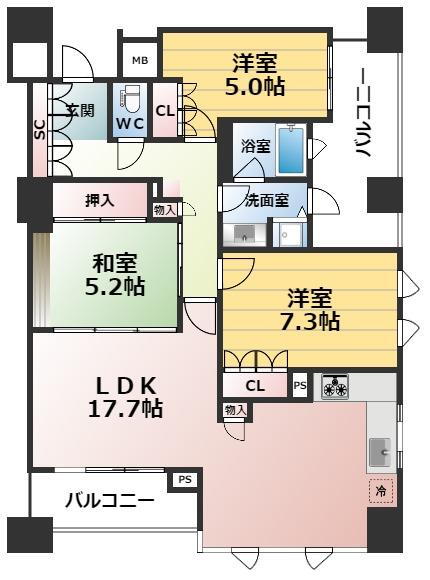 ビオール大阪大手前タワー 11階 3LDK 物件詳細