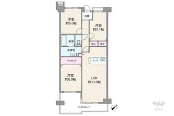 ラヴェニール宝塚中山台プルミエ 3LDK、価格880万円、専有面積67.08m<sup>2</sup>、バルコニー面積11.64m<sup>2</sup> 間取り図。14階建て2階部分、南東向きのため眺望・通風良好です！67.08m<sup>2</sup>の3LDKのお部屋です。