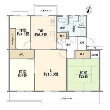 中落合第一住宅４５２棟 3LDK、価格890万円、専有面積81.19m<sup>2</sup>、バルコニー面積16.89m<sup>2</sup> 間取図