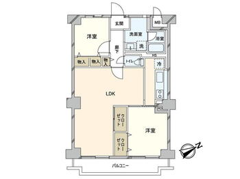 大淀町スワローハイツ 2LDK、価格2980万円、専有面積65m<sup>2</sup>、バルコニー面積7.5m<sup>2</sup> 間取図