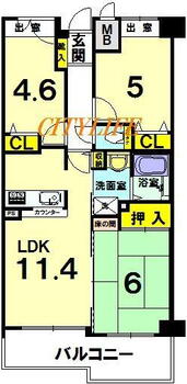 ヴィルヌーブ堀川五条 3LDK、価格3250万円、専有面積60.91m<sup>2</sup>、バルコニー面積8.13m<sup>2</sup> 