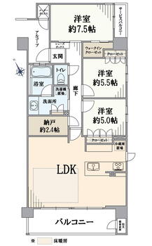 レ・ジェイド西宮北口樋ノ口町 3LDK、価格6980万円、専有面積91.84m<sup>2</sup>、バルコニー面積11.39m<sup>2</sup> 