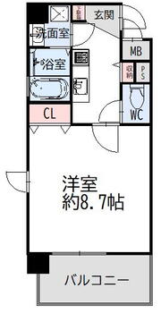 ラナップスクエア京都東山 1K、価格1880万円、専有面積26.93m<sup>2</sup>、バルコニー面積5.1m<sup>2</sup> 