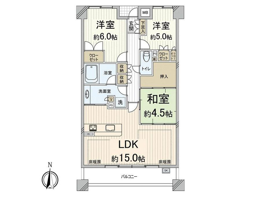 ディアステージ茨木東中条 3LDK、価格4380万円、専有面積71.51m<sup>2</sup>、バルコニー面積12.06m<sup>2</sup> 南面から明るい日差しが差し込むお部屋です