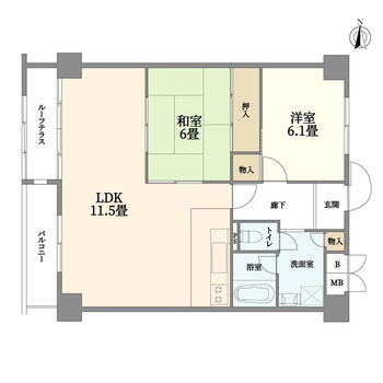 フドウ京町堀ハイツ 2LDK、価格2800万円、専有面積75.6m<sup>2</sup>、バルコニー面積4.63m<sup>2</sup> 