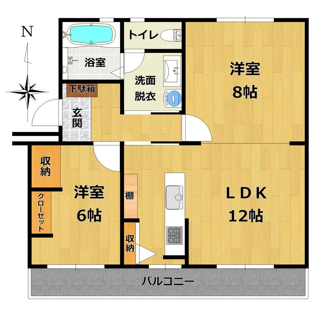 富田第二住宅 2LDK、価格1080万円、専有面積48.94m<sup>2</sup>、バルコニー面積9.2m<sup>2</sup> 、全室６帖以上♪ＬＤＫ１２帖♪初めての二人暮らしにオススメの物件♪