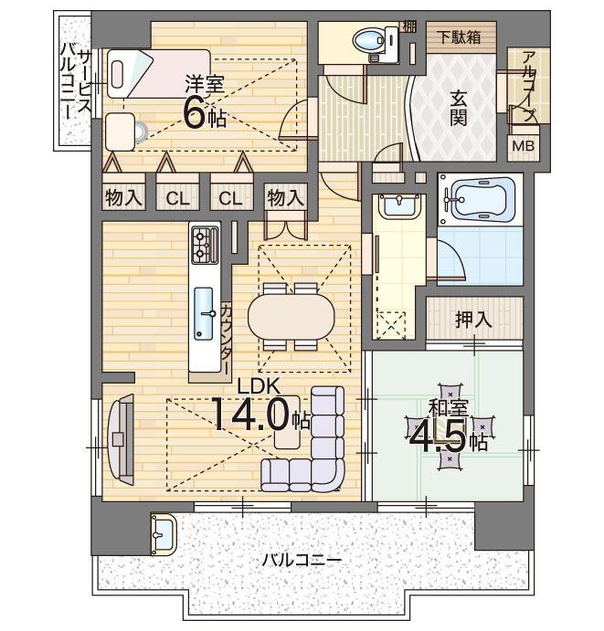 セントファミーユ大和田ステーションフロント 2LDK、価格2180万円、専有面積56.45m<sup>2</sup>、バルコニー面積10.89m<sup>2</sup> 高層階の角部屋♪ペット飼育も可能です！