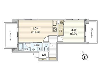 ユニライフ浜甲子園 1LDK、価格1700万円、専有面積46.76m<sup>2</sup> 間取り図