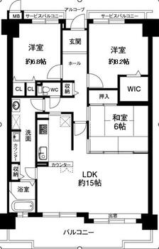 ルネ神戸北町Ⅱサウスコート２番館 3LDK、価格1640万円、専有面積93.4m<sup>2</sup>、バルコニー面積15.06m<sup>2</sup> 図面と現況が異なる場合は現況を優先します