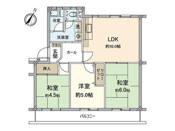 醍醐上ノ山団地　Ａ２棟 3LDK、価格900万円、専有面積60.68m<sup>2</sup>、バルコニー面積9.45m<sup>2</sup> 間取図