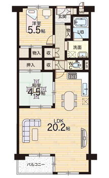 くずはセンチュリータウン 2LDK、価格1780万円、専有面積67.64m<sup>2</sup>、バルコニー面積4.1m<sup>2</sup> 