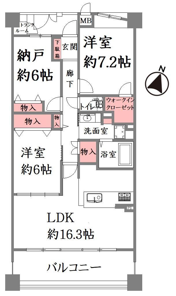 須磨シーサイドヒルズⅠ 2LDK+S（納戸）、価格3880万円、専有面積81.15m<sup>2</sup>、バルコニー面積13.5m<sup>2</sup> 