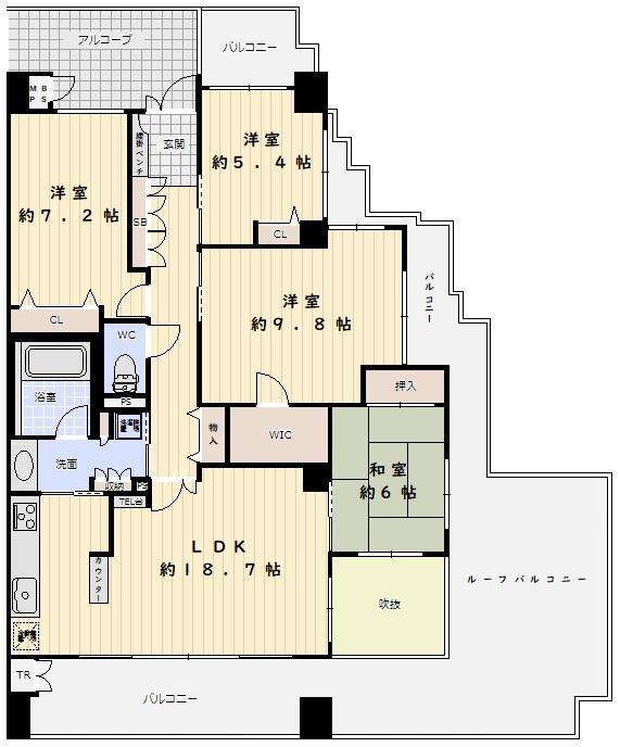 ワコーレ須磨名谷ステーションフラッツ 4LDK、価格6500万円、専有面積107.99m<sup>2</sup>、バルコニー面積26.63m<sup>2</sup> 