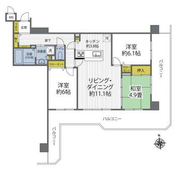 ネオステージ西宮駅前 3LDK、価格3880万円、専有面積72.69m<sup>2</sup>、バルコニー面積33.72m<sup>2</sup> 3LDK/72.69m<sup>2</sup>/角部屋♪リビングを中心とした間取で、ご家族が自然と顔を合わせるお住まいです♪