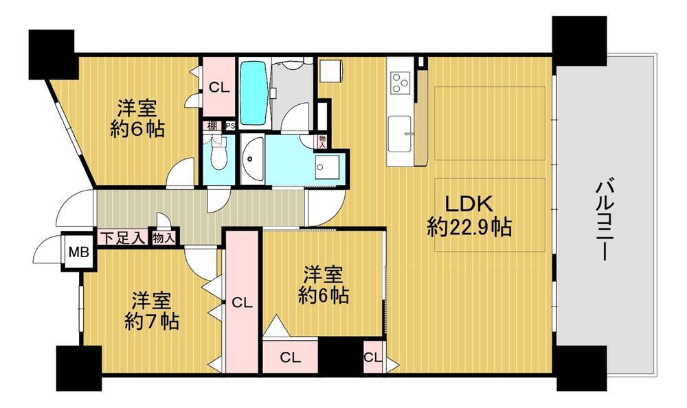 ルナタワー・ハリウッドプレイス 3LDK、価格4180万円、専有面積88.8m<sup>2</sup>、バルコニー面積15.4m<sup>2</sup> のお部屋です♪