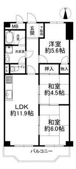 プラザ翠光 3LDK、価格650万円、専有面積63.18m<sup>2</sup>、バルコニー面積7.82m<sup>2</sup> 