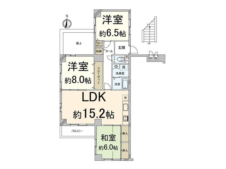 蛍池ロイヤルマンション 3LDK、価格1980万円、専有面積77.81m<sup>2</sup>、バルコニー面積4.2m<sup>2</sup> 間取図