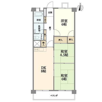 高槻ファミリーハイツＡ棟 3DK、価格850万円、専有面積58.32m<sup>2</sup>、バルコニー面積6.48m<sup>2</sup> 