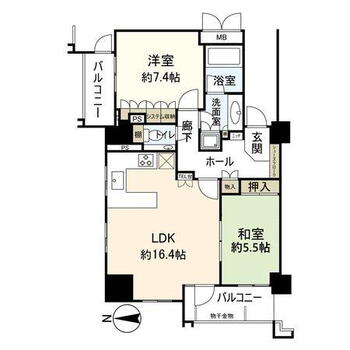 ファミール宝塚グランスイートタワー 2LDK、価格4980万円、専有面積70.76m<sup>2</sup>、バルコニー面積9.33m<sup>2</sup> 間取り