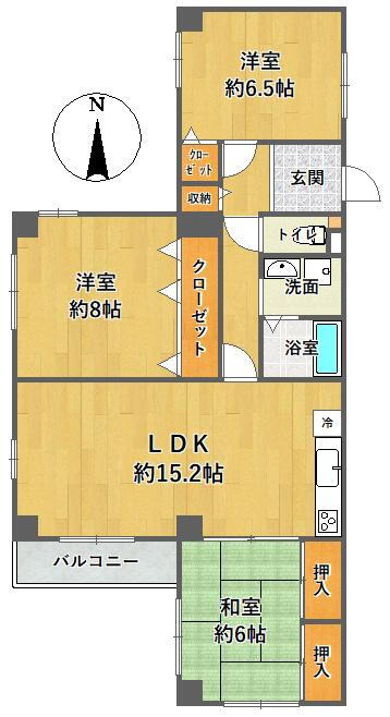 蛍池ロイヤルマンション 3LDK、価格1980万円、専有面積77.81m<sup>2</sup>、バルコニー面積4.2m<sup>2</sup> 