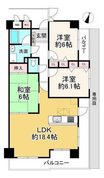 ネオハイツ橿原神宮西口 3LDK、価格1080万円、専有面積77.46m<sup>2</sup>、バルコニー面積16.9m<sup>2</sup> 