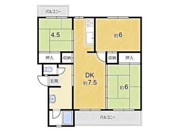 茨木郡山Ａ住宅Ａ－２６棟 3DK、価格600万円、専有面積60.07m<sup>2</sup>、バルコニー面積7.52m<sup>2</sup> 