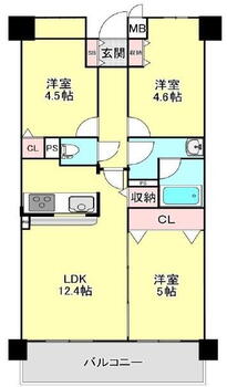 魚崎南パークホームズ壱番館 3LDK、価格3280万円、専有面積61.98m<sup>2</sup>、バルコニー面積9.28m<sup>2</sup> 