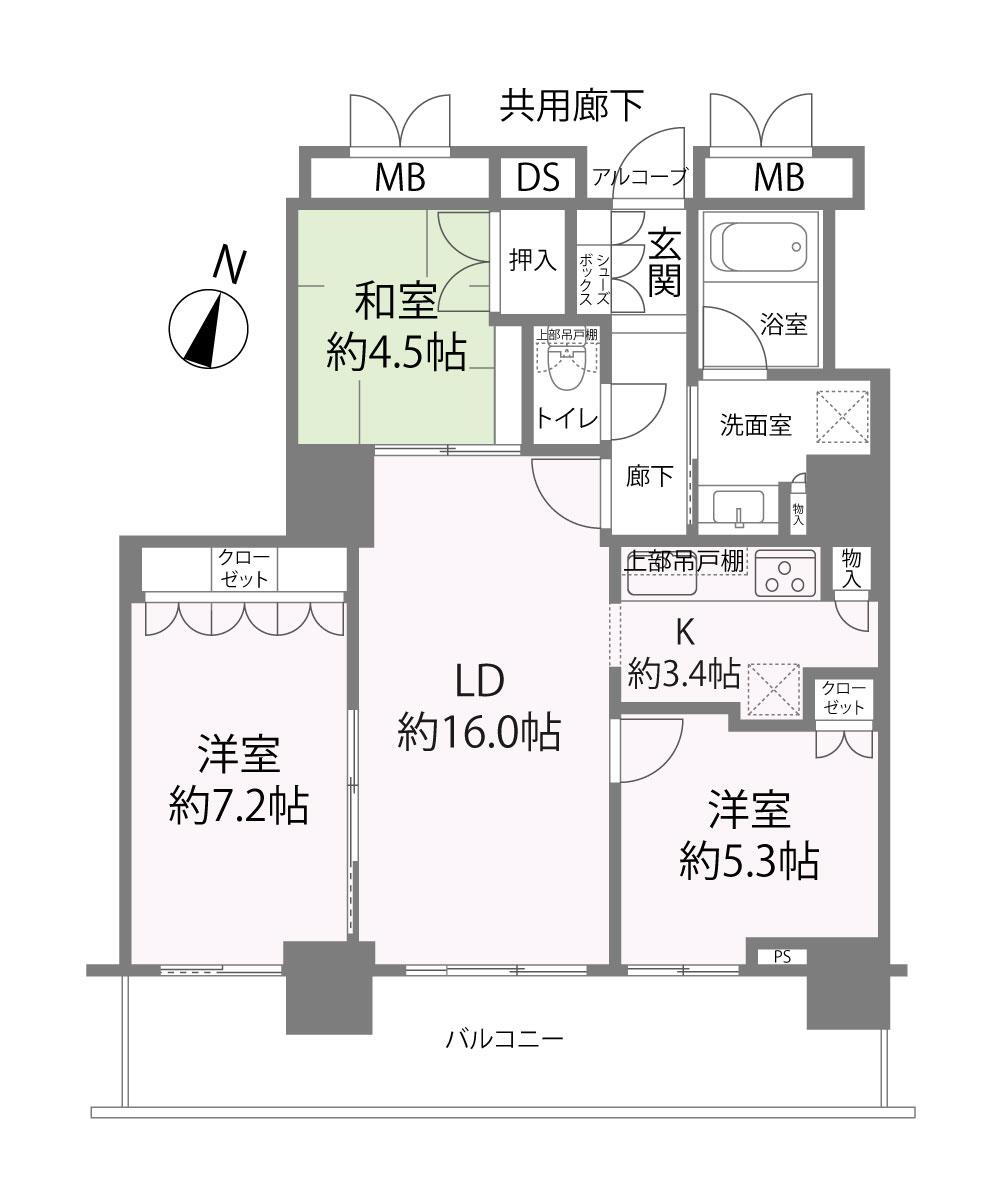 ローレルスクエア大阪ベイタワー 2LDK、価格3498万円、専有面積70.27m<sup>2</sup>、バルコニー面積14.25m<sup>2</sup> 
