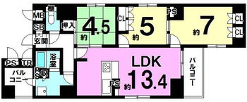 ヴィオス山科音羽マナーズ別邸 3LDK、価格3999万円、専有面積68.08m<sup>2</sup>、バルコニー面積9.36m<sup>2</sup> 