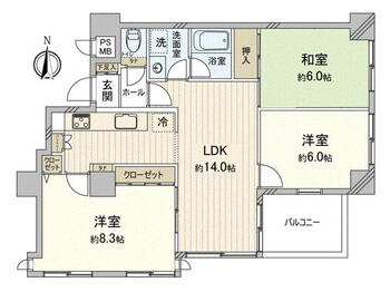 シンフォニー梅小路公園 3LDK、価格4230万円、専有面積70.28m<sup>2</sup>、バルコニー面積5.4m<sup>2</sup> 間取り